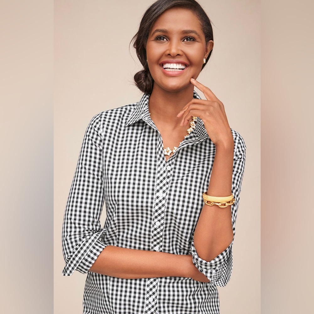 Talbots Perfect Shirt Black Gingham Size 18